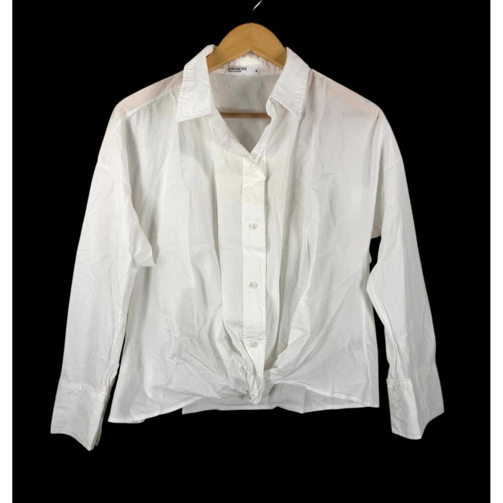 Stateside Voile Long Sleeve Front Twist Button Up Shirt in White sz M